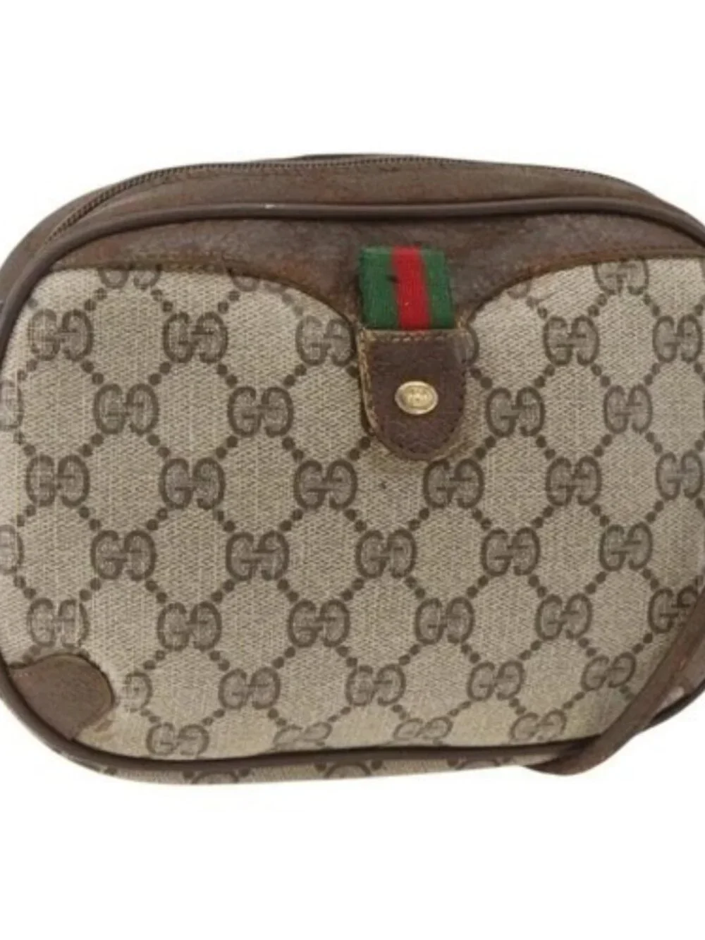 GUCCI GG Supreme Web Sherry Line Bag PVC Beige Gold 156 02 066 Auth bs34217